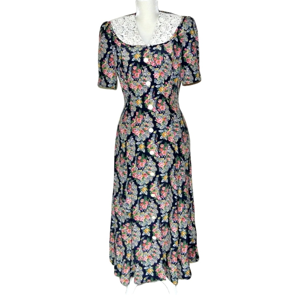 Vintage Leslie‎ Fay 8 floral pleated maxi dress